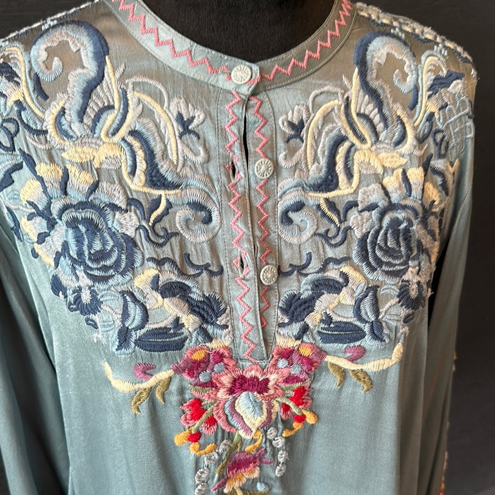 Johnny Was Light Blue Embroidered Blouse - Picture 2 of 5